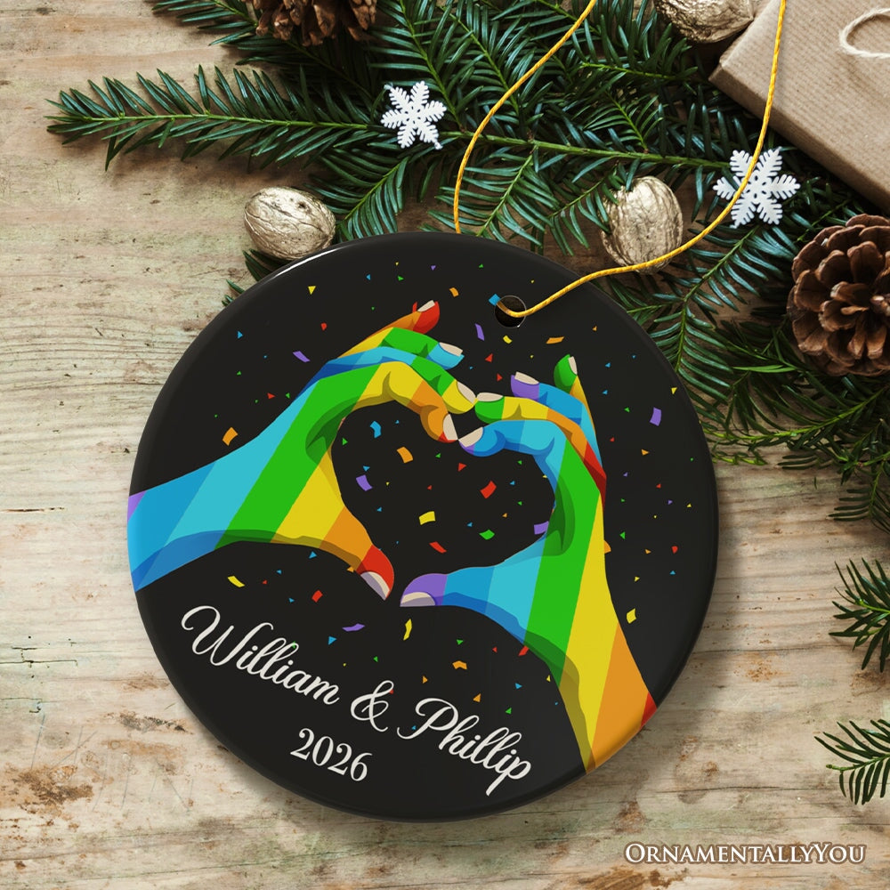 LGBT Personalized Lover’s Heart Hands Ornament, Custom Gay Couples Gift