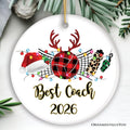 Personalized Volleyball Buffalo Plaid Leopard Merry Christmas Ornament, Team and Coaches Gift