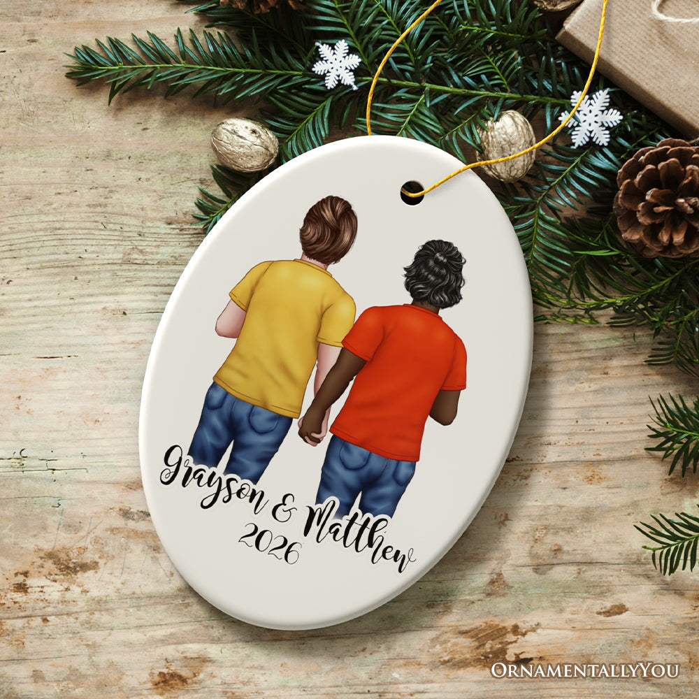 Pride Mens Couple Rainbow Flag Customized Christmas Ornament, LGBT and Gay Activism