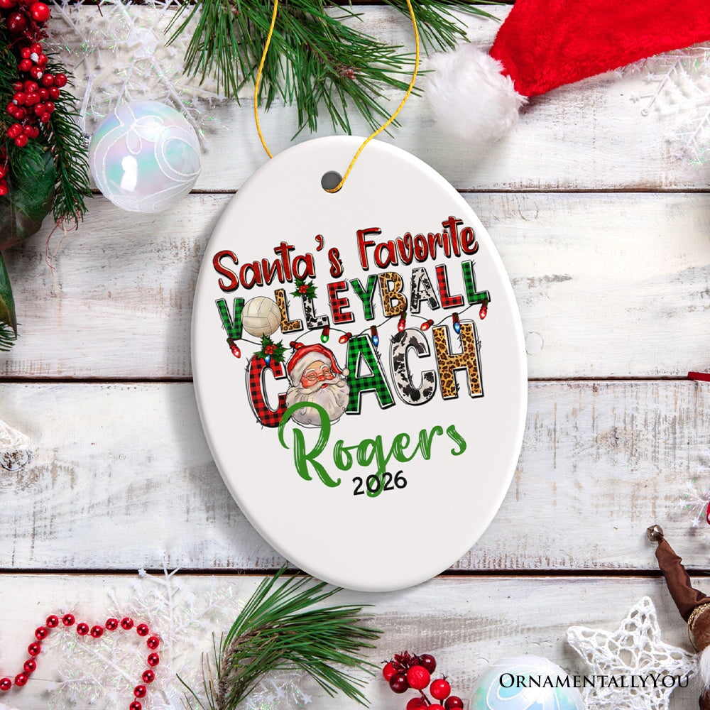 Santa’s Favorite Volleyball Coach Personalized Christmas Ornament, Custom Sports Appreciation Gift