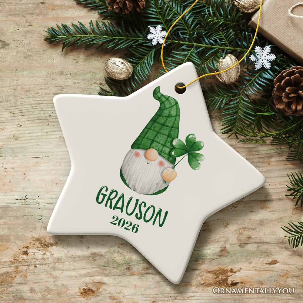 St Patrick’s Day Custom Gnome Tree Ornament, Name for St Pattys
