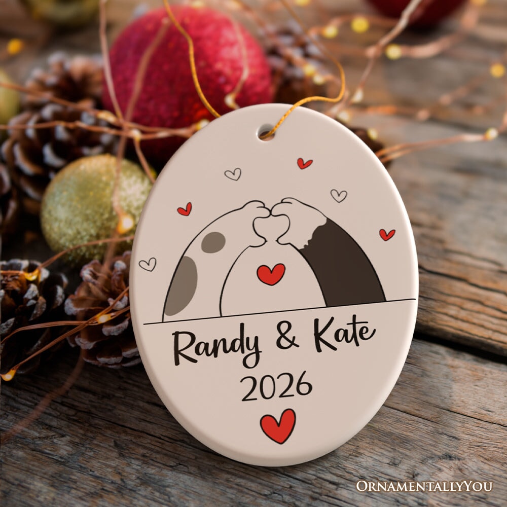 Valentine Cat Paw Heart Personalized Ornament, Cat Lover Custom Name Gift