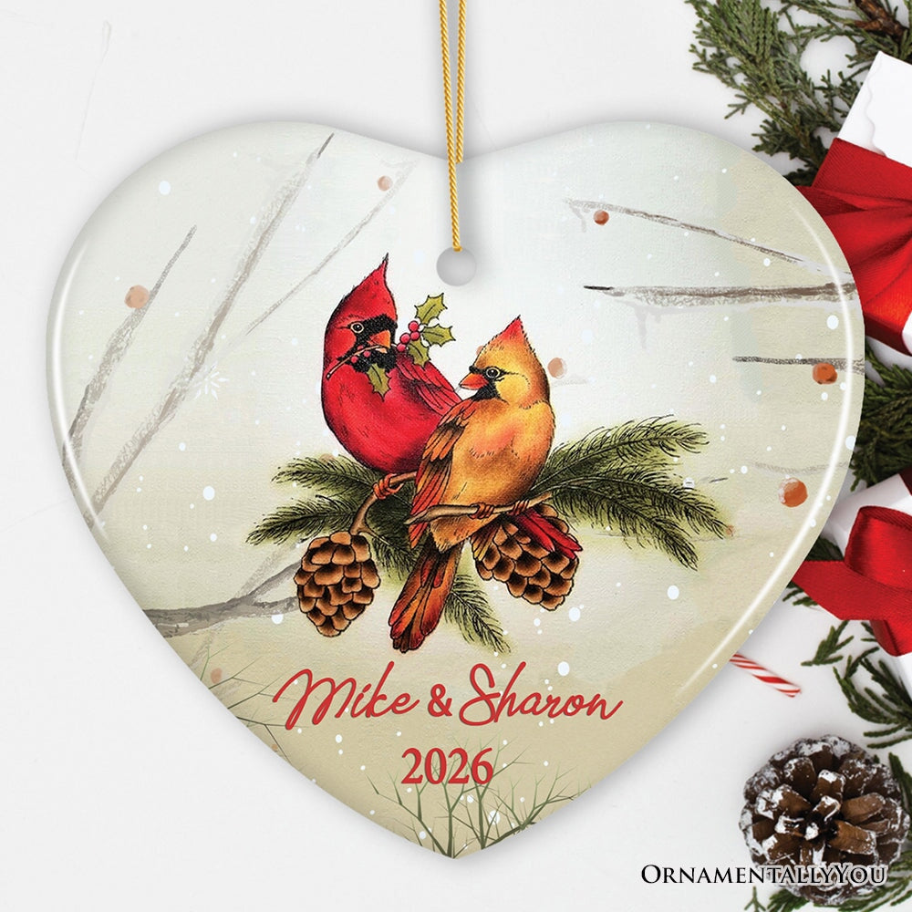 Winter Cardinal Couple Personalized Ornament