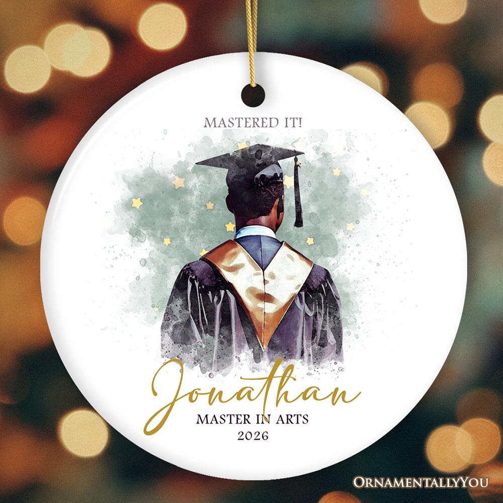 Artistic Graduation Gift Personalized Ornament, Watercolor Art Style Male Student