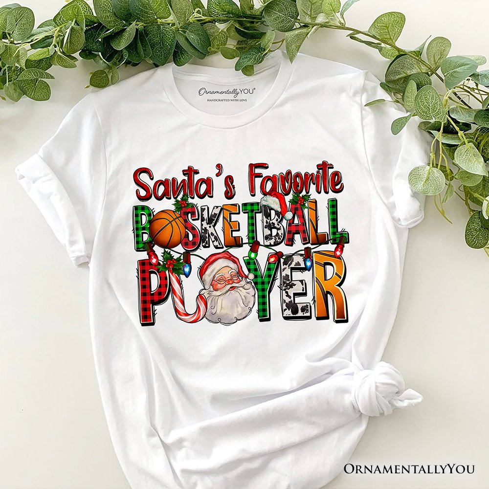 Santa’s Favorite Basketball Player Plaid Christmas T-Shirt, Sports Team Holiday Tee