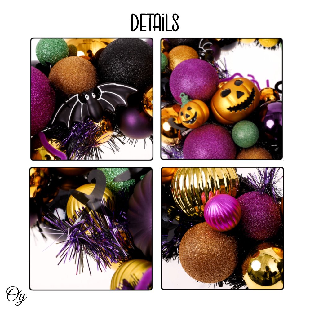 Spooktacular Halloween Ornament Bauble Wreath, Spooky Door or Home Decoration with Pumpkins, Bats, Spiders