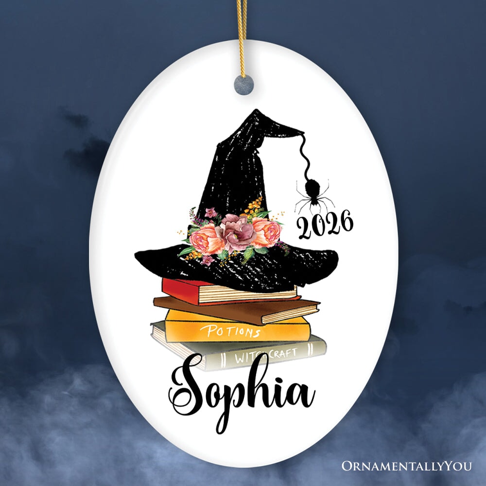 Witch Hat and Books Theme Customized Girls Ornament