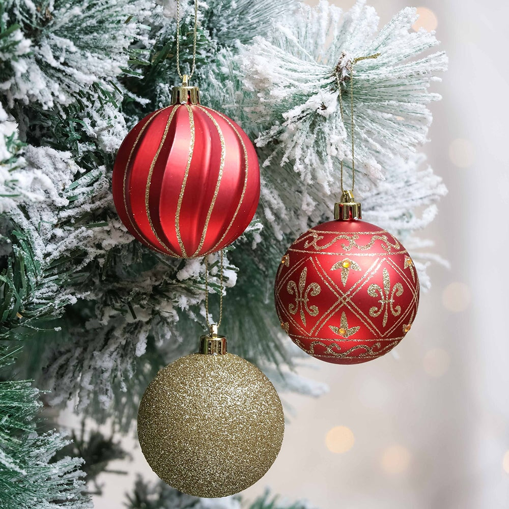 Charming Set of 35 Red and Gold Color Ornament Baubles, Christmas Tree Set