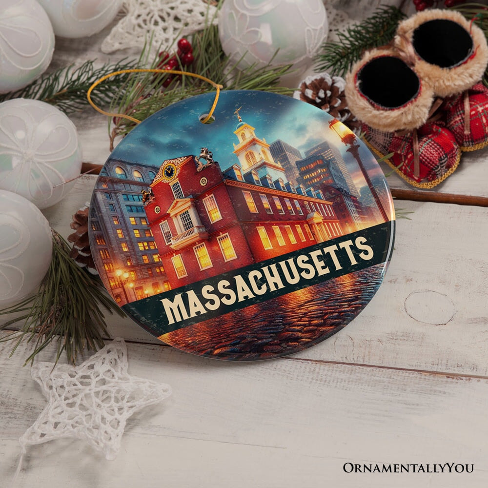 Classic Massachusetts Old State House Ornament, Colonial Landmark Christmas Gift and Boston Travel Keepsake