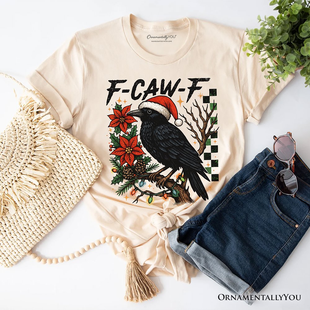 F-CAW-F Christmas Raven T-Shirt, Holiday Crow Festive Tee
