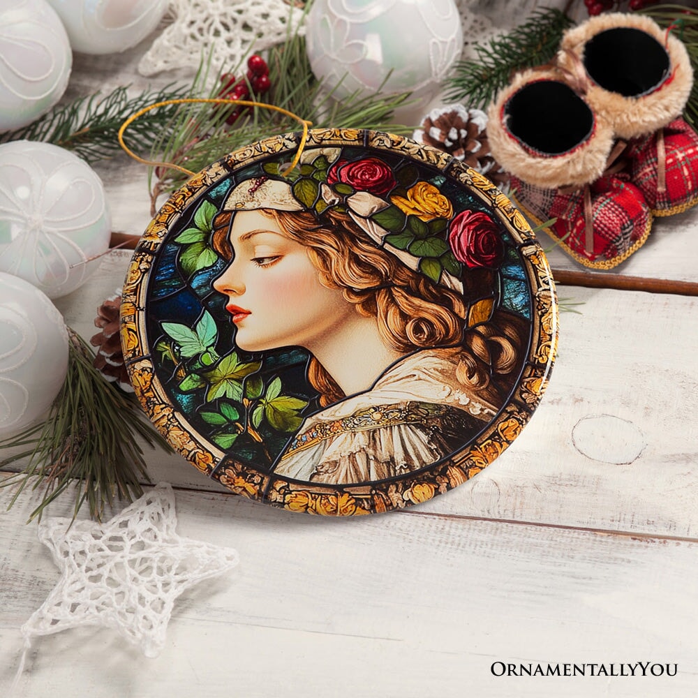 Feminine Beauty in Renaissance Italy Stained Glass Ornament, Artistic Medieval Christmas Gift