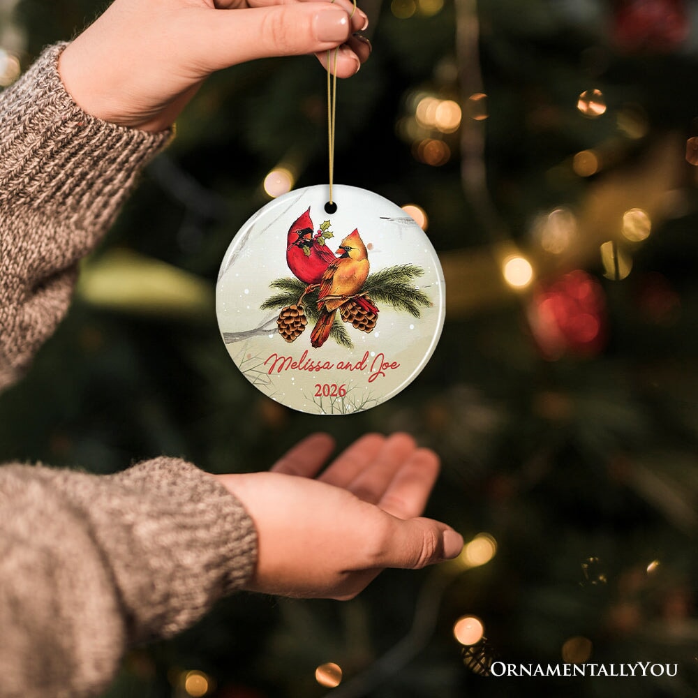 Winter Cardinal Couple Personalized Ornament