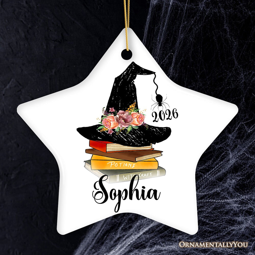 Witch Hat and Books Theme Customized Girls Ornament