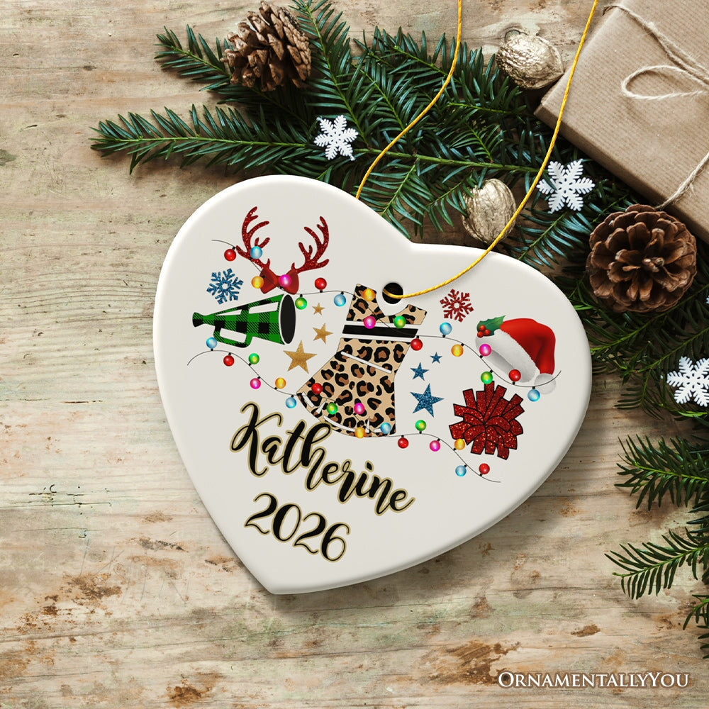 Personalized Cheerleader Buffalo Plaid Leopard Merry Christmas Ornament, Cheer Mom Gift