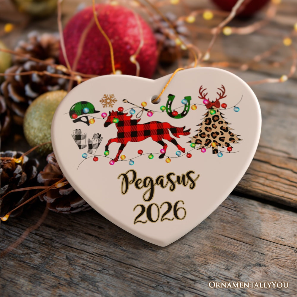 Personalized Horse Buffalo Plaid Leopard Merry Christmas Ornament, Equestrian Gift