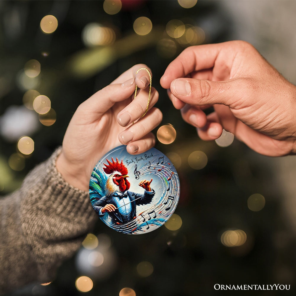 Bach Bach Bach Chicken Conductor Ornament, Playful Musical Christmas Decor