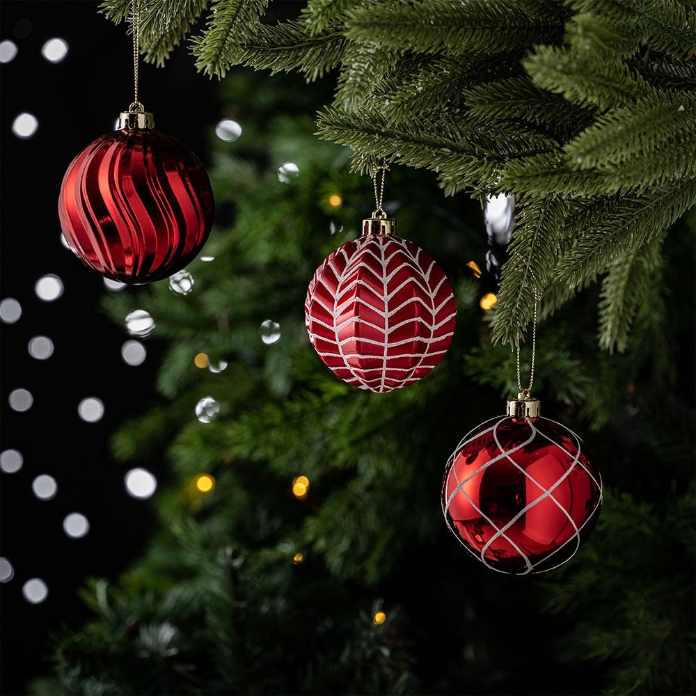 Festive Christmas Ball Set, 16 Ornaments with Varied and Refined Red Colors Packaged