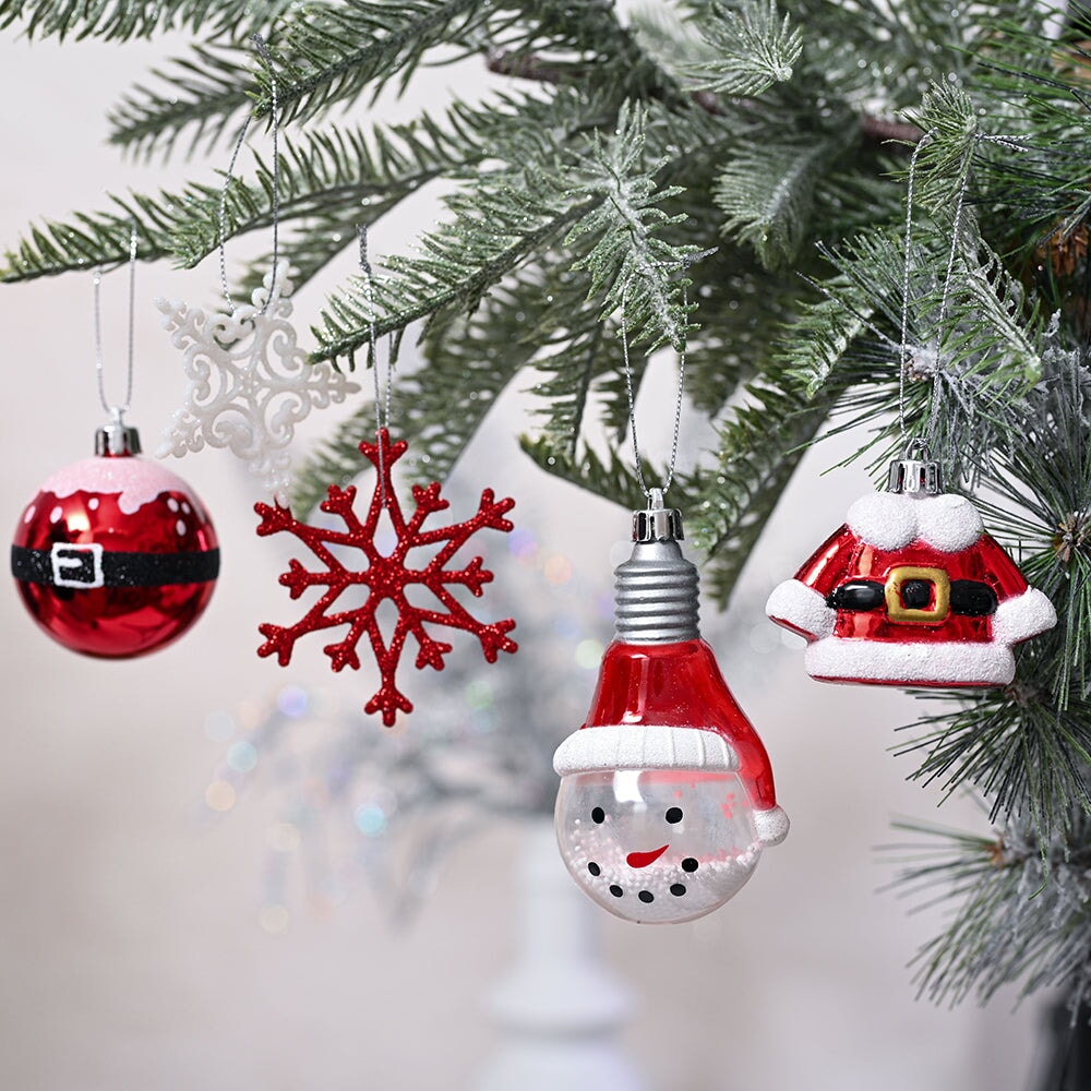 Super Santa Christmas Ornament Mega Bundle Set, Red and White Baubles, Snowman, Suit, Belt, and Snowflakes