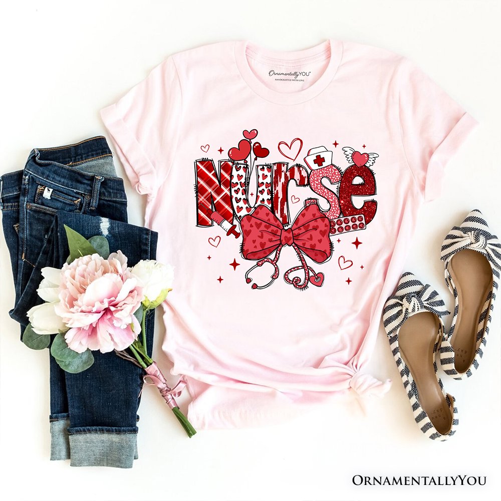 Valentine Nurse Coquette Bow T-Shirt, Cupid Favorite Nurse Tee