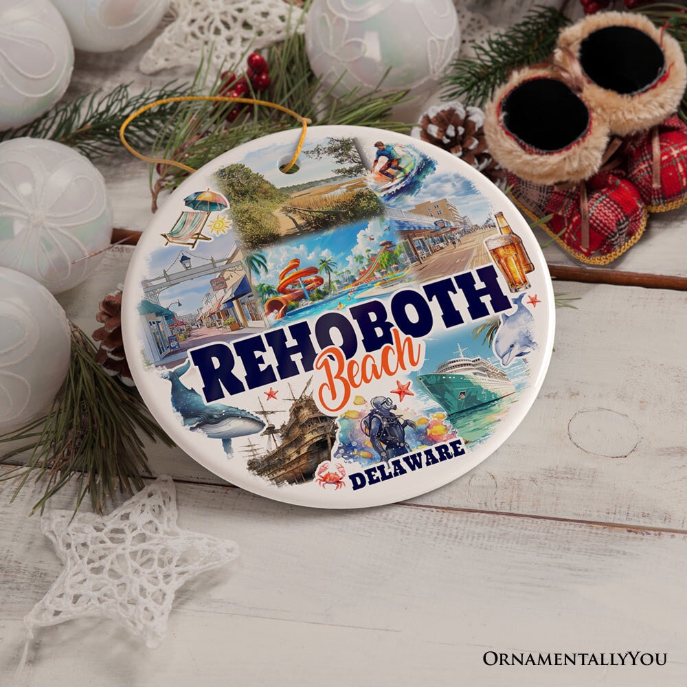 Rehoboth Beach Ceramic Ornament, Delaware Coastal Christmas Gift and Souvenir