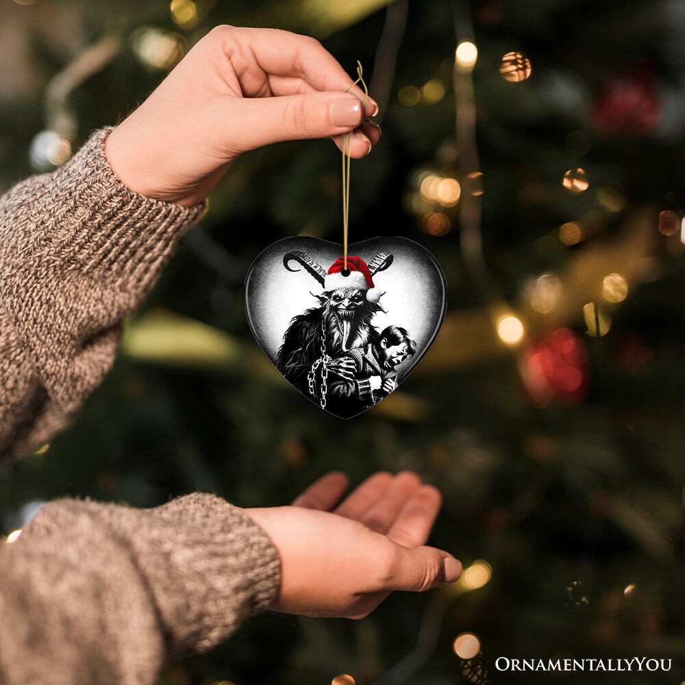 Horrifying Krampus With Santa Hat Ceramic Ornament, Keepsake For Unique Halloween Tree Christmas Decor