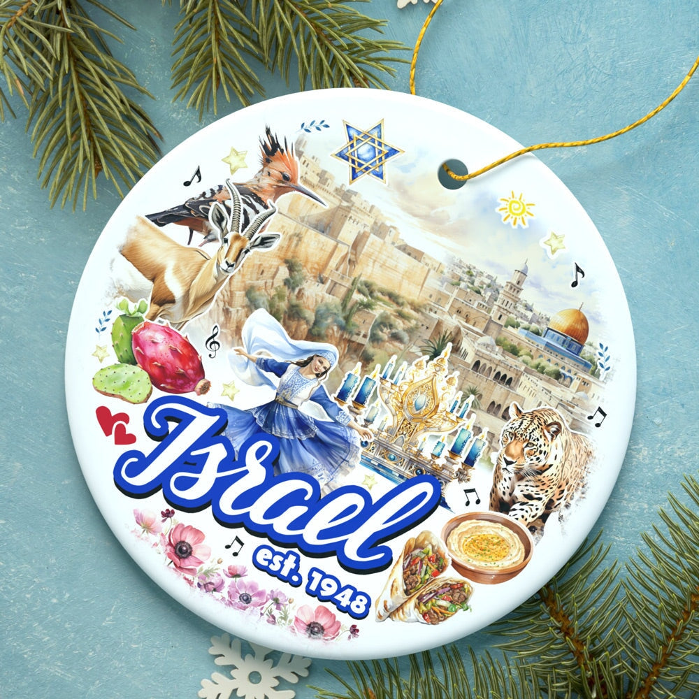 Artistic Israel Vintage Cultural Ornament, Israeli Souvenir Gift and Hanukkah Christmas Tree Decoration