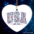 Patriotic USA Floral Ornament, 1776 Independence Day Christmas Gift and Tree Decor