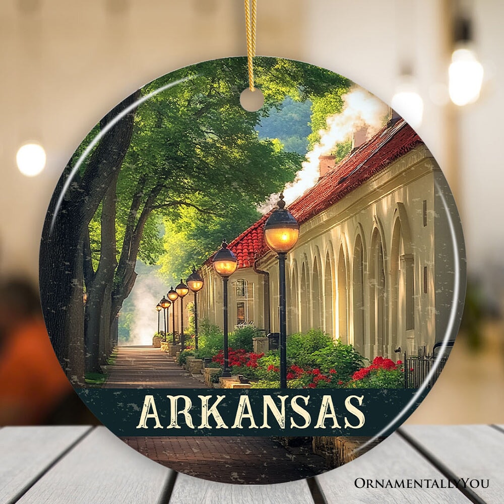 Vintage Arkansas Hot Springs Ornament, Bathhouse Row Christmas Gift and Scenic Landmark Keepsake