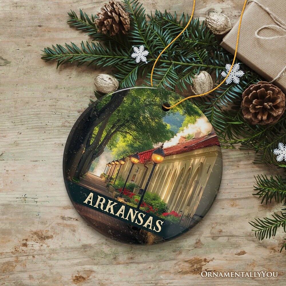 Vintage Arkansas Hot Springs Ornament, Bathhouse Row Christmas Gift and Scenic Landmark Keepsake