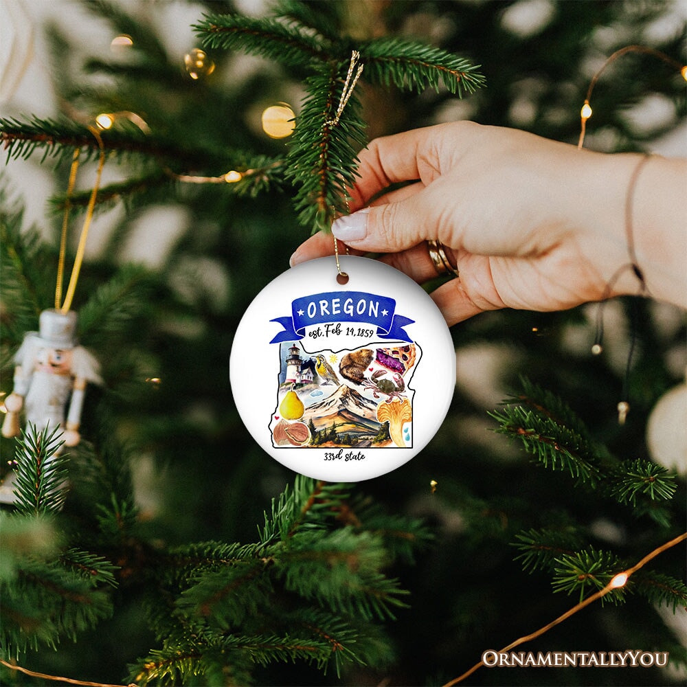 Artistic Oregon State Themes and Landmarks Christmas Ornament