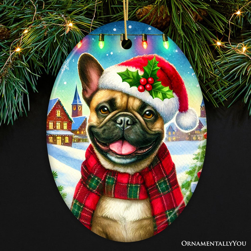 Frosty French Bulldog Ornament, Charming Pup Decoration for Magical Christmas