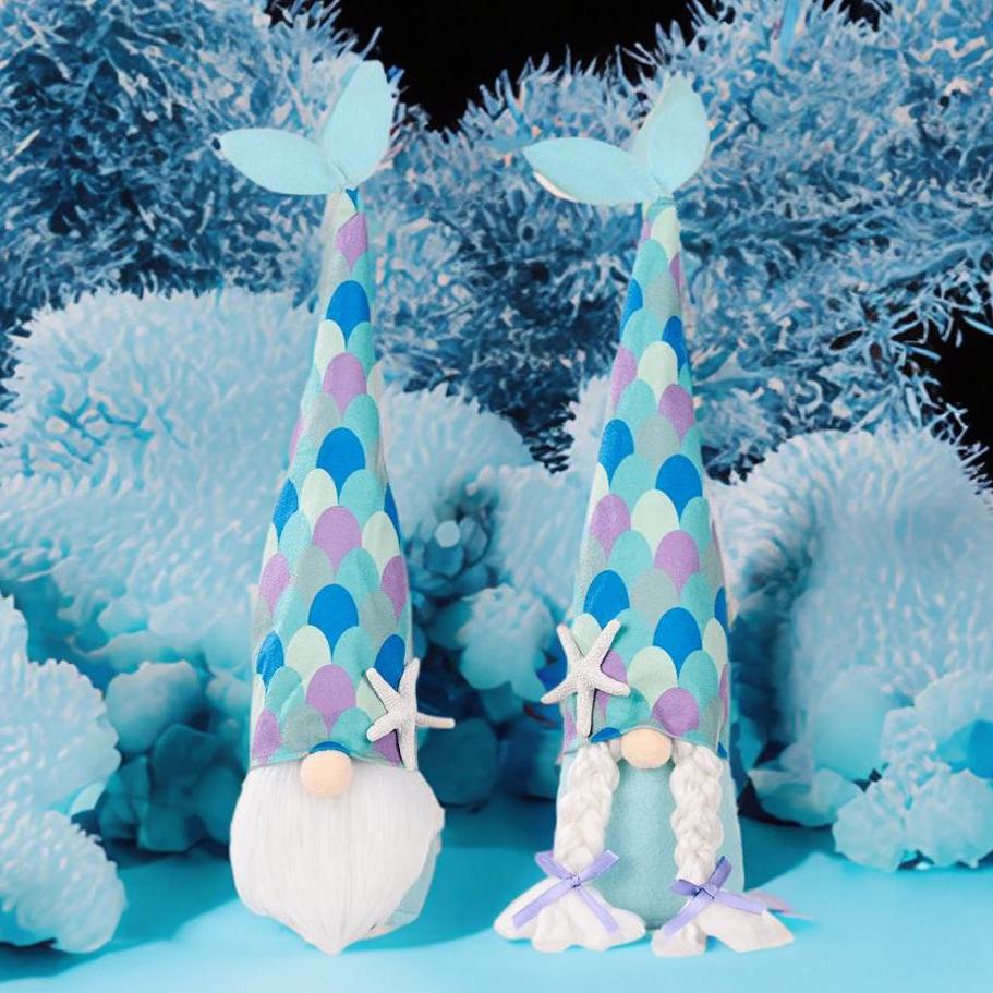 Mermaid Plush Gnome Set, Beach Style Home Decoration