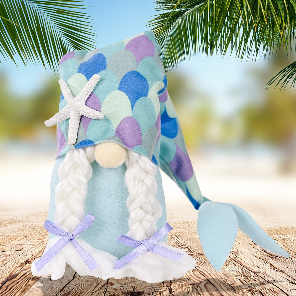 Mermaid Plush Gnome Set, Beach Style Home Decoration