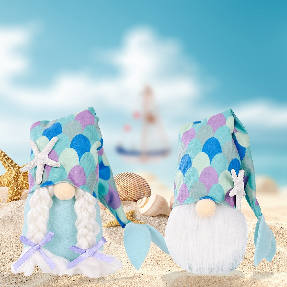 Mermaid Plush Gnome Set, Beach Style Home Decoration