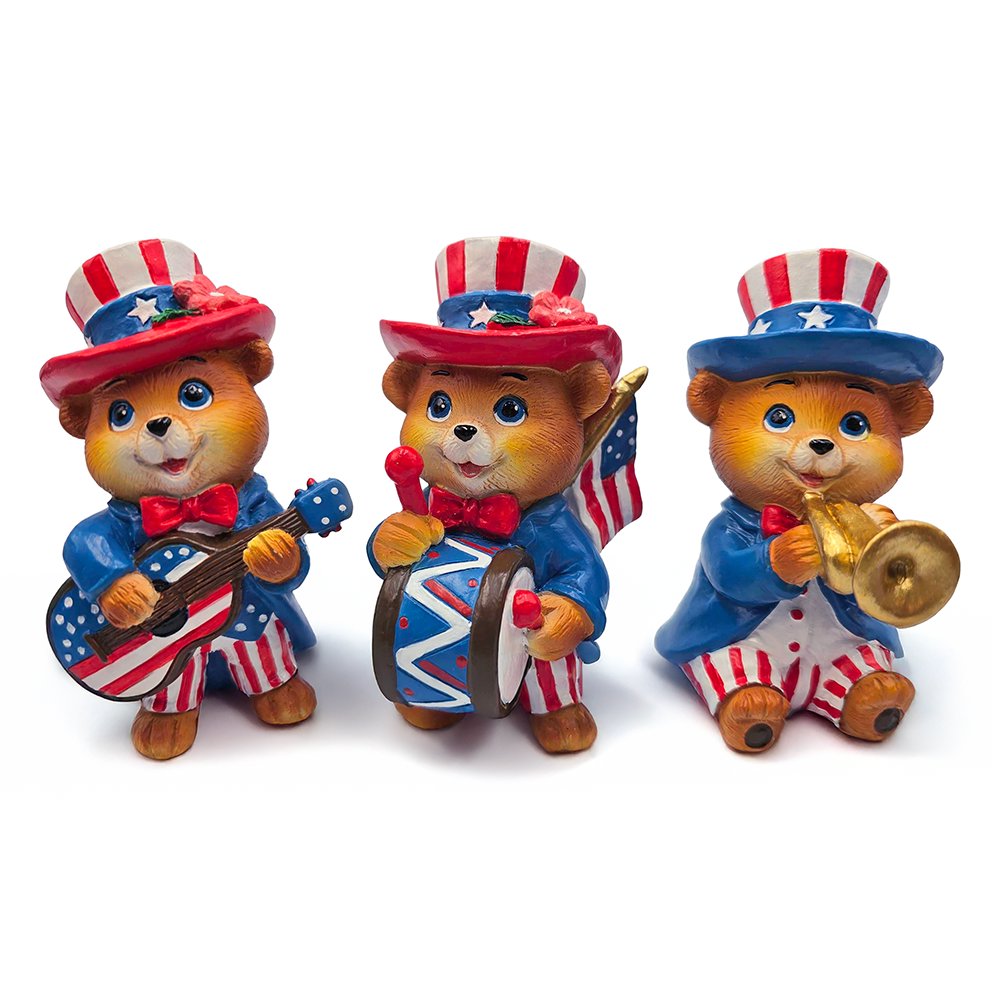 Liberty Bears Patriotic Figurine Set of 3, 4" Independence Day Statue Decor