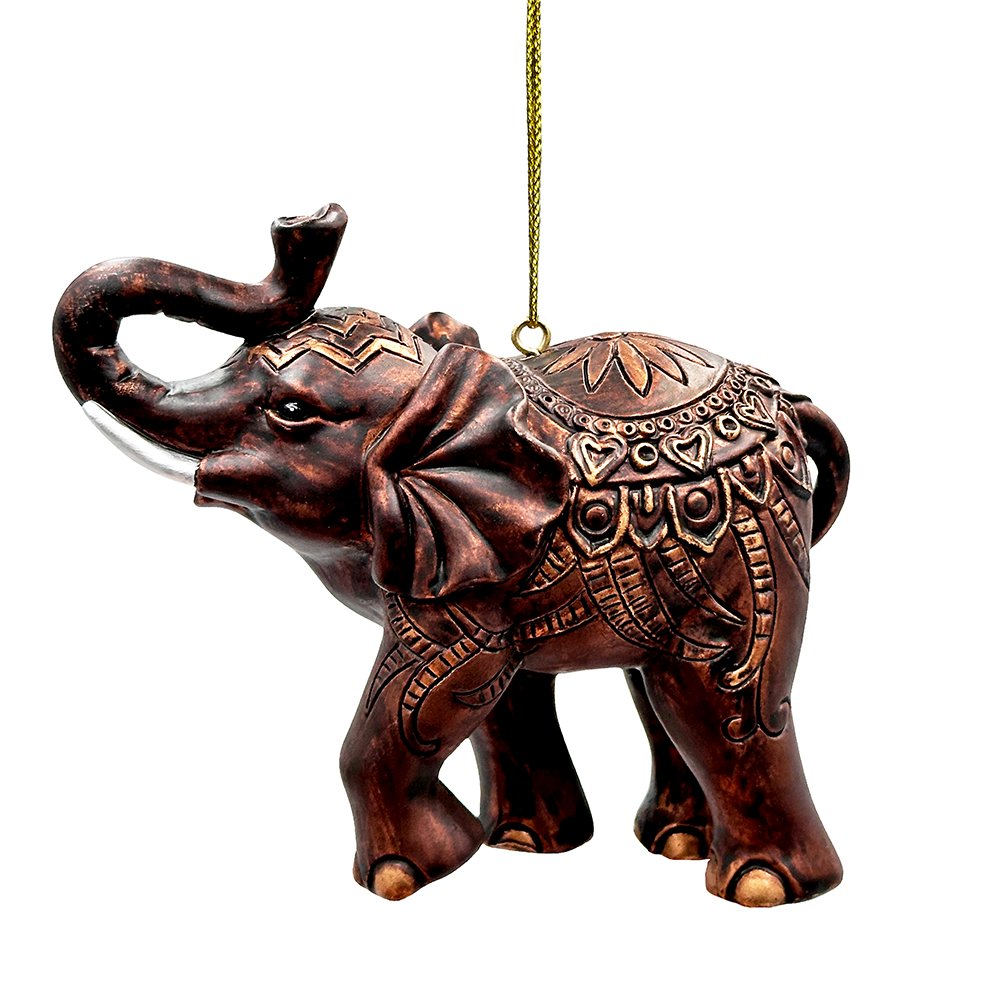 Boho Elephant Ornament, Exotic Resin Christmas Tree Decor
