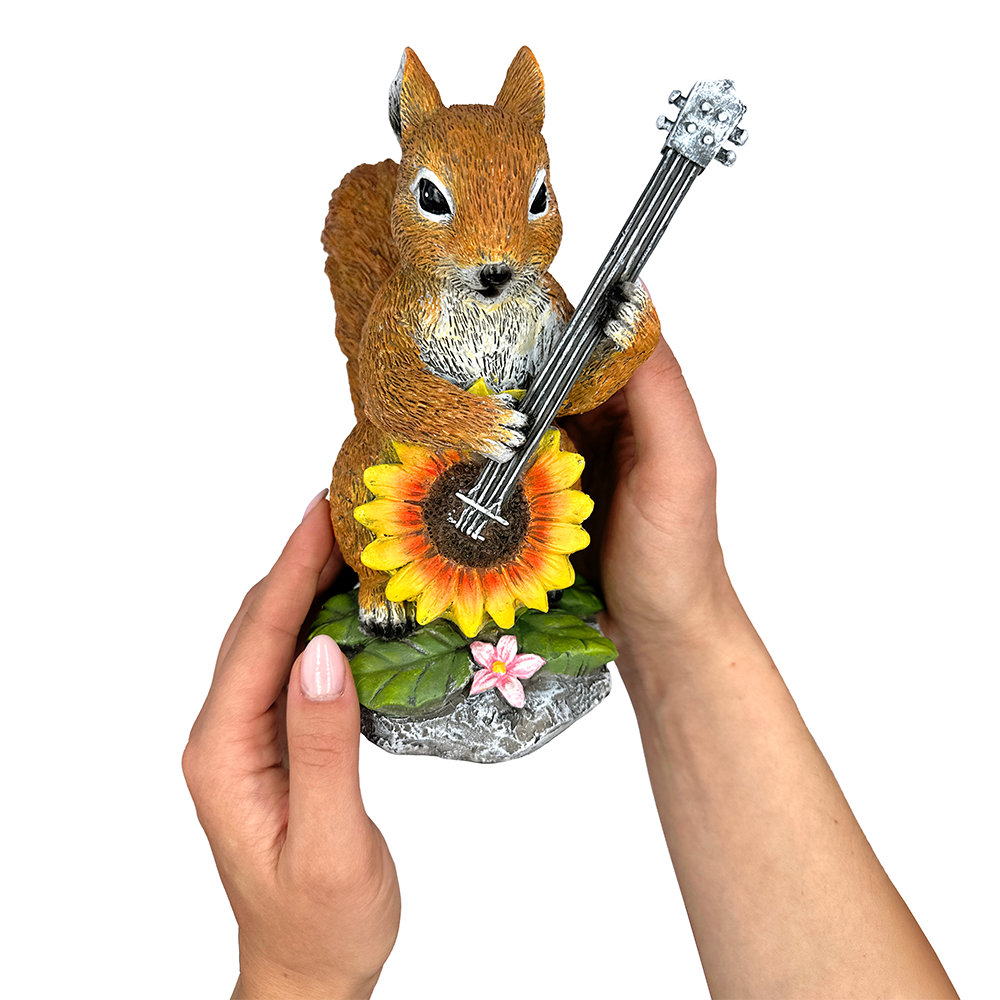 Melody of the Meadow Squirrel Garden Statue, 8" Sunflower Banjo Outdoor Decor