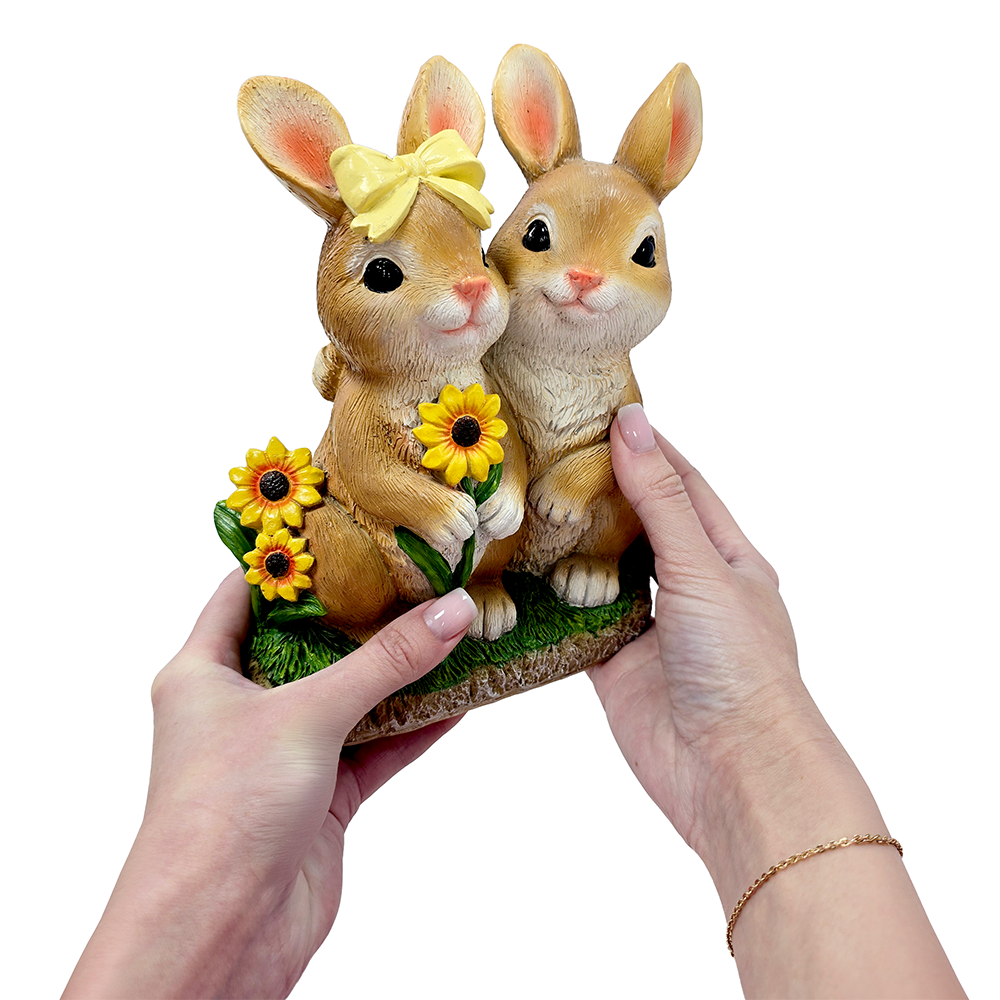 Bunny Embrace Garden Statue, 8" Hugging Rabbit Couple Figurine Outdoor Decor