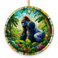 A Primate Safari Gorilla Stained Glass Style Ceramic Ornament, African Animals Christmas Gift and Decor