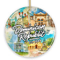 Illustrated Tropical Dominican Republic Ceramic Ornament, Caribbean Travel Souvenir and Christmas Gift