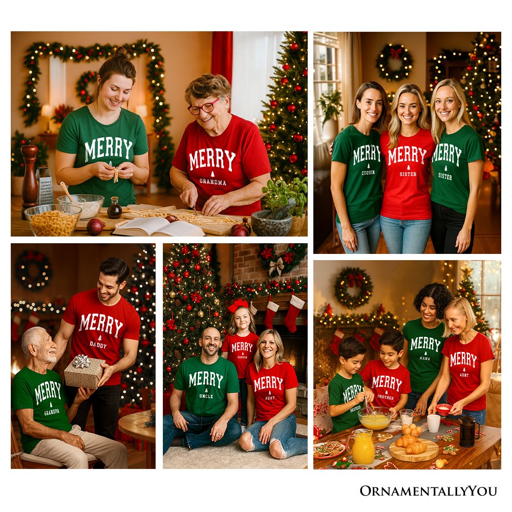 Merry Grandpa Retro Christmas T-Shirt, Matching Family Holiday Tee